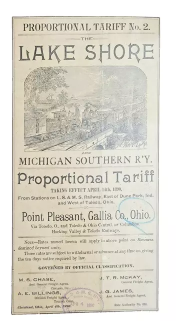 April 1890 Lake Shore And Michigan Southern Railway Proportional Tariff #2