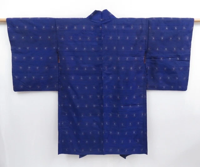 3513T04z340 Antique Japanese Kimono Silk HAORI  Dark lavender blue