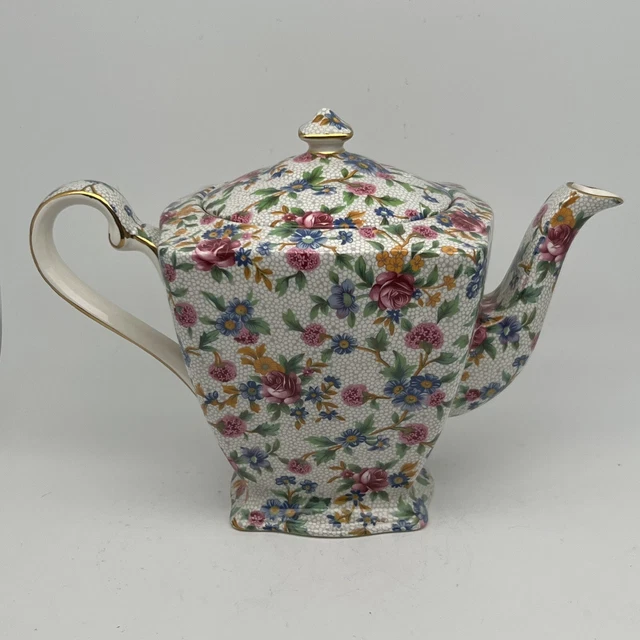 Vintage Royal Winton Grimwades OLD COTTAGE CHINTZ Floral Ascot Teapot England 4