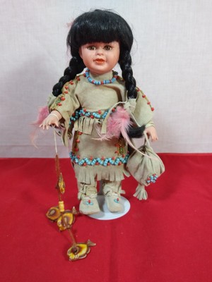 1999 Emerald Doll Collection "Chenda" with Stand, Fish & Pouch, Porcelain,  11"