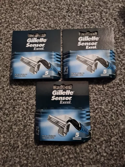 3 x 5 confezioni lame da rasoio da uomo Gillette Sensor Excel - (15 lame) nuove con scatola