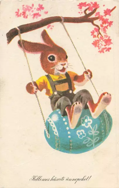Vintage Dressed Humanized Rabbit Egg Tree Swing Easter P263x
