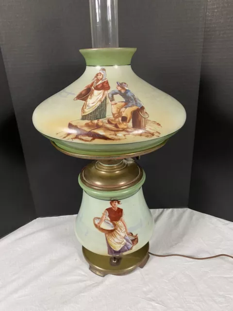 Rare Dutch Boy Girl Antique Gone With The Wind Electric Parlor Lamp 21”