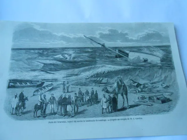 Gravure 1854 - Perte de l'Euotats aspect du navire après le naufrage