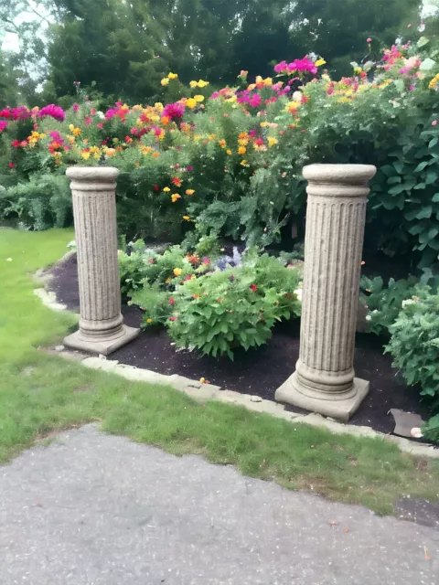 2 x Tall Doric Roman Column Garden Pedestal Plinth Ornament Solid Concrete Heavy