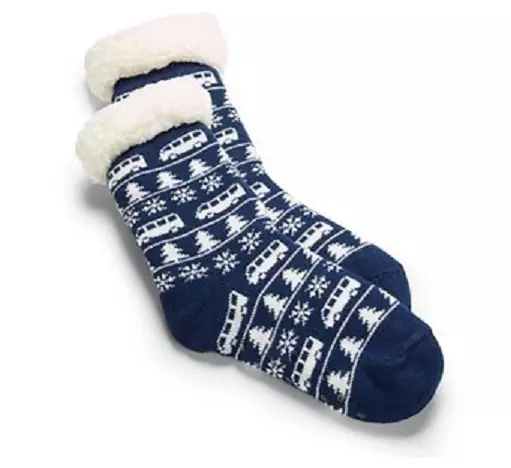 Original VW T1 Bulli Kuschelsocke Winterdesign blau 36-43, Blau Antirutschnoppen