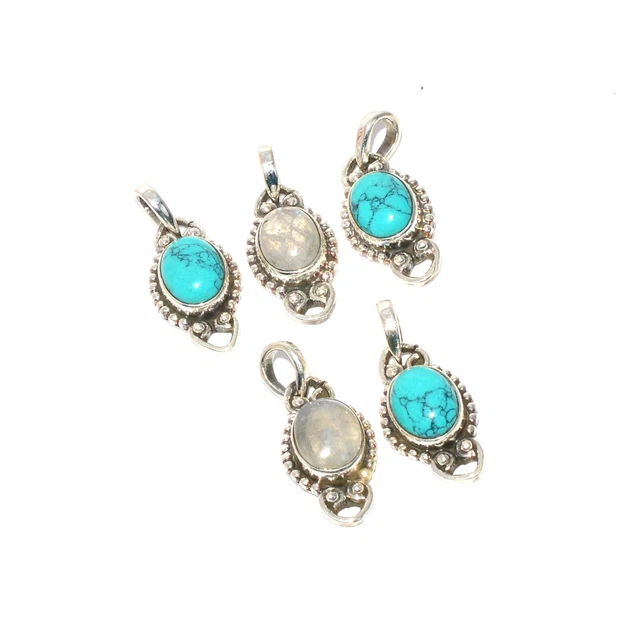 WHOLESALE 5PC 925 SOLID STERLING SILVER BLUE TURQUOISE MIX PENDANT LOT m449