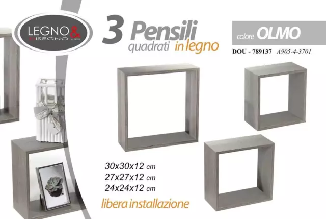 MENSOLE SET 3 Moduli Parete Mensola Quadrata Cubo Pensile DOU NOCE 30/27/24  EUR 20,99 - PicClick IT