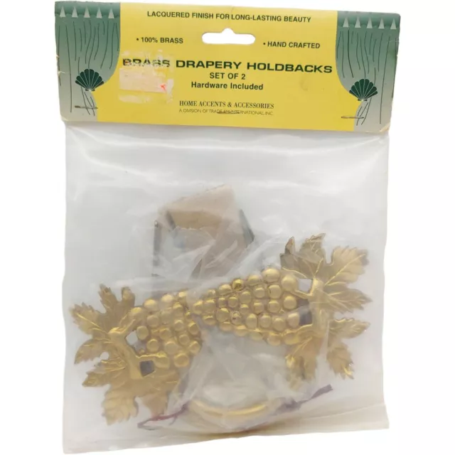 NOS Brass Grape Cluster Curtain Tie Hold Back Pair - 4" vtg Gold Metal Fruit New