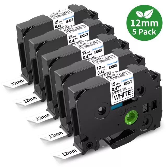 5PK Label Tape TZe-231 TZ-231 12mm 0.47 Black on White For Brother P-Touch D210