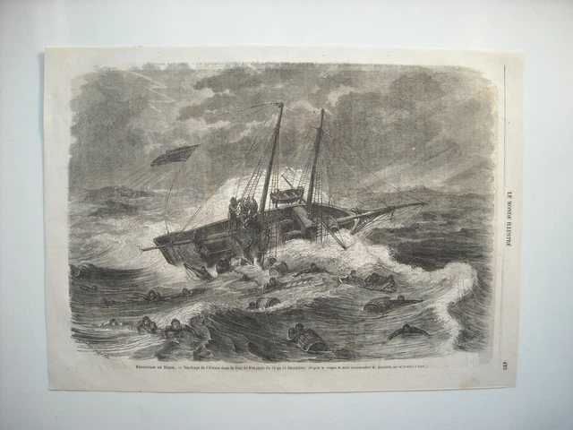 Gravure 1864. Expe Niger. Naufrage De L’emma   Baie De Fos, Nuit 14-15 Decembre.
