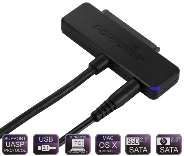 Poppstar USB 3.1 Gen 2 Type C adaptateur de disque dur SSD, HDD 2,5 et 3,5 10 du 2