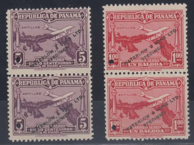 PANAMA 1930 AIRPOST Sc C10 & C14 PAIRS FULL SET OF PERF PROOFS + "SPECIMEN" F,VF