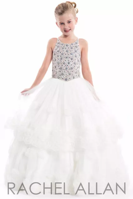 Rachel Allan Perfect Angels 1669 Winning White Girls Pageant Gown Dress sz 8 NWT