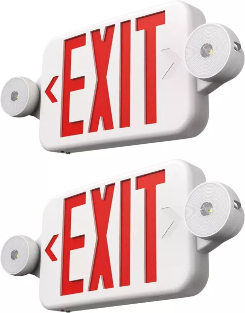 2 Pack LED Exit Sign Emergency Light–Hi Output Compact Combo UL listed (red)