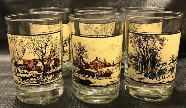 Complete SET Arbys Currier and Ives Collector Series Winter Tumbler Glasses