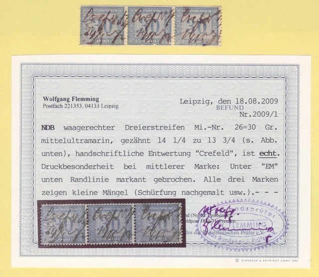 ## AD NDP MiNr 26 DREIER-STREIFEN , KATALOGWERT = 600 EUR , BPP - BEFUND ##