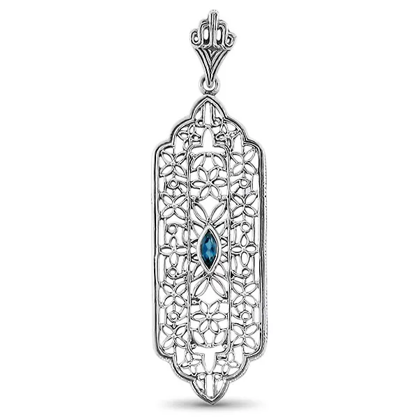 Genuine London Blue Topaz 925 Solid Sterling Silver Antique Style Pendant   965X