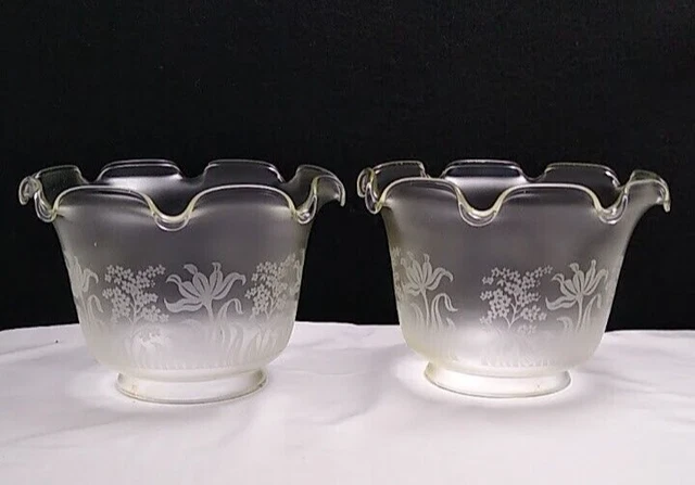 Vianne Glass Antique/Vintage Oil/Kerosene/Gas Floral Etched Lamp Shade 4" Fitter