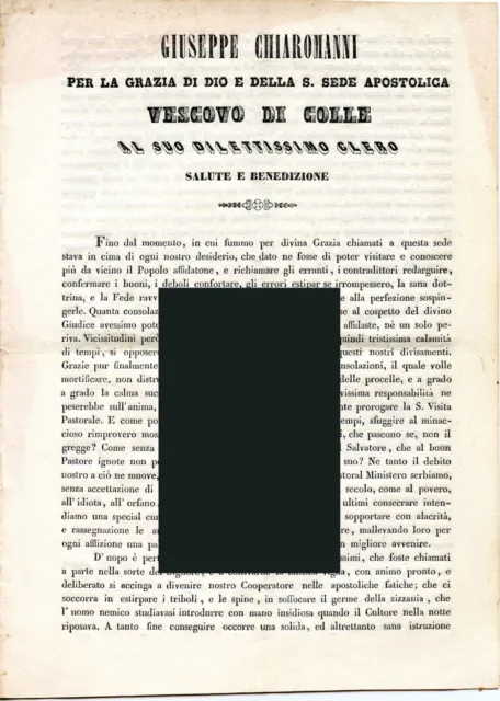 1849 - VESCOVO COLLE VAL D'ELSA - Al suo Clero.