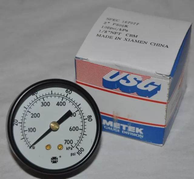 USG Ametek 100psi 700 kPA 1/8" NPT 2" Pressure Gauge CBM P500K Spec 167077