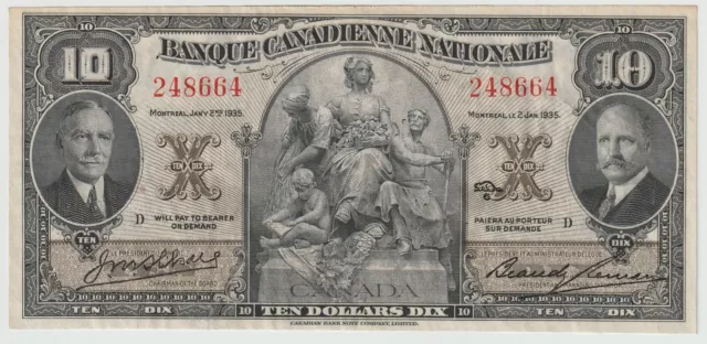 Banque Canadienne Nationale Montreal 10 Dollars Banknote 1935 About Unc Ch#12-04