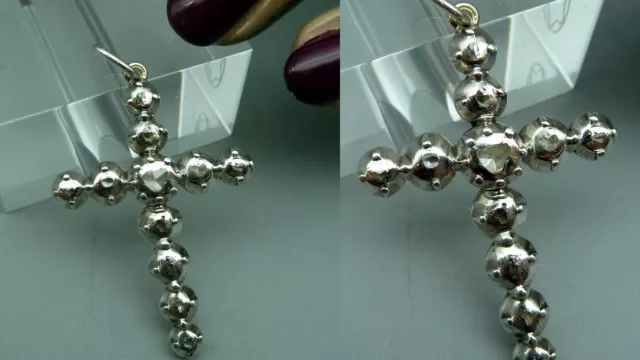 GGST JE Antik Trachten Schmuck Kreuz Anhänger Diamant Rosen 800 Silber verziert