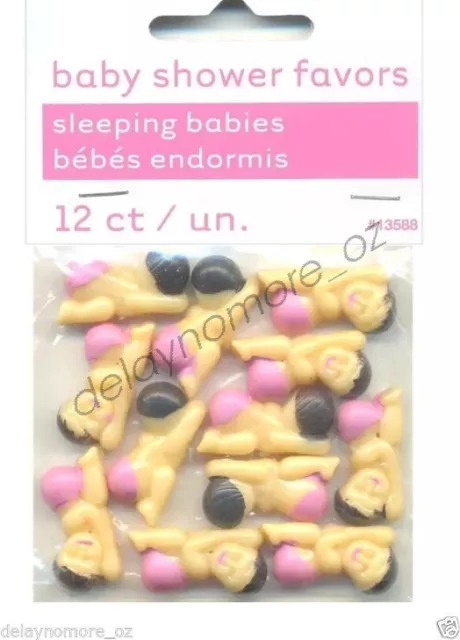 12x Mini Plastic Sleeping Babies Pink Girl Baby Shower Party Decoration Favours