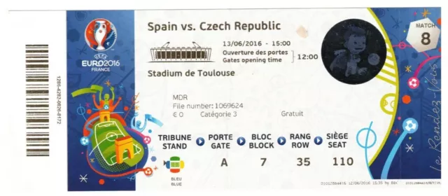 Ticket Collection Football Espagne España - Czech R. 13/06 @ Toulouse Euro 2016