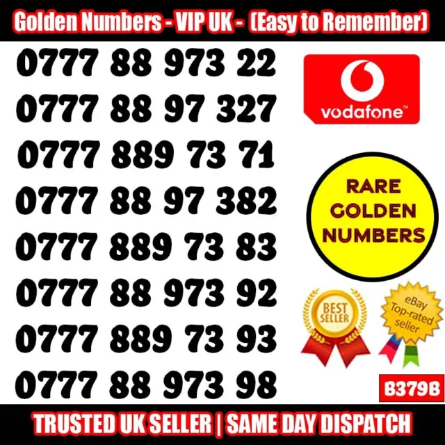 Golden Numbers VIP UK SIM - Easy to Remember & Memorize Numbers LOT - B379B