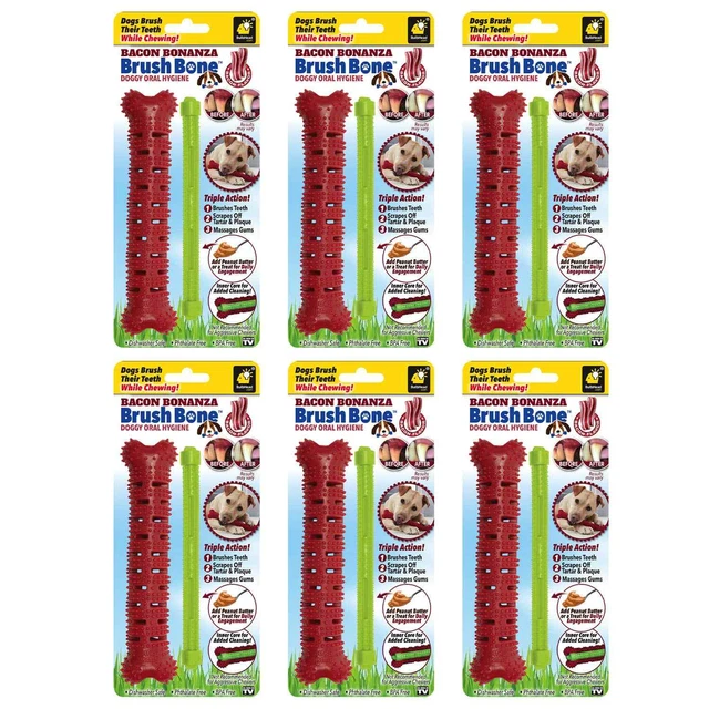 Bacon Bonanza BrushBone Dog Toothbrush Infused with Bacon Flavor, 6 Pack