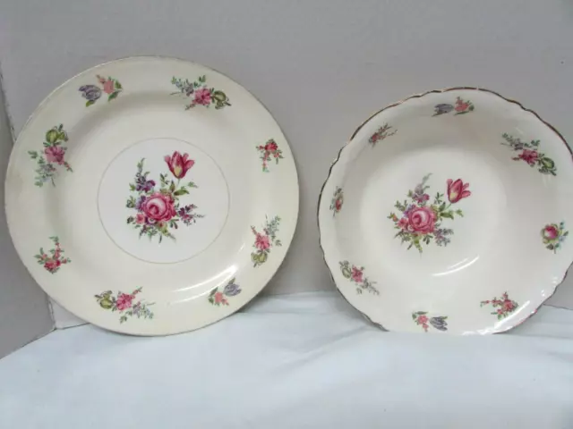 VTG Homer Laughlin Priscilla Pattern Eggshell Household Institute Plate & Bowl