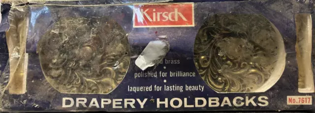 Solid Brass Kirsch Drapery Tiebacks Curtain Holdbacks No. 7617 Vintage NOS