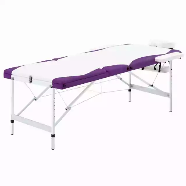 Massageliege Klappbar 3-Zonen Aluminiumgestell Weiß und Lila J2V6