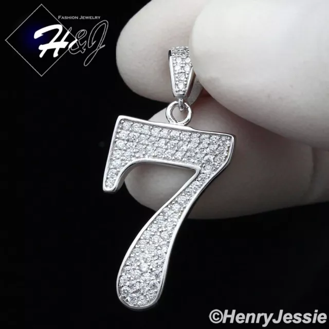 Men Women 925 Sterling Silver Icy Bling Cubic Zirconia Number"7" Pendant*Sp179