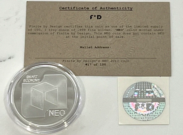 NEO 2018 Cold Storage .999 Silver #17/100 DIY Coin Crypto w COA & Hologram