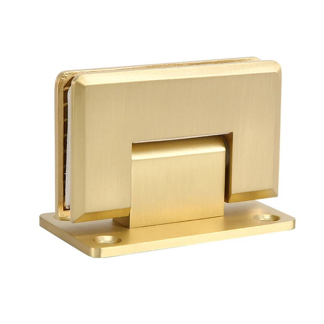 2PCS Solid Brass Bathroom Glass Door Hinge 90° Wall to Glass Clamps Brushed Gold
