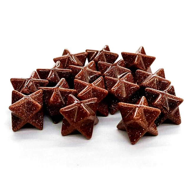 20pcs Natural Gold Sand Stone Merkaba Star Healing Reiki Adventurine Rare Decor