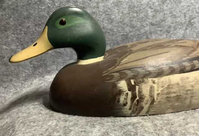 VTG 50’s Wooden Duck Decoy Carved 17” Long Glass Eyes Mallard Hen Lifelike