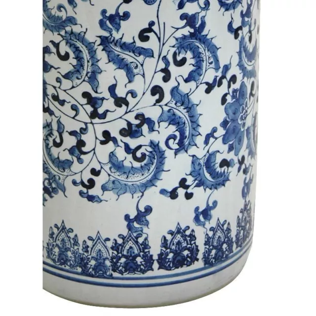Oriental Furniture 24 Floral Blue & White Porcelain Umbrella Stand 3