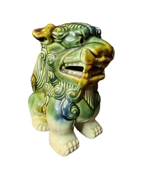 Vintage Chinese Porcelain Foo Dog /Lion Statue Figurine Green Blue Glaze NO CHIP