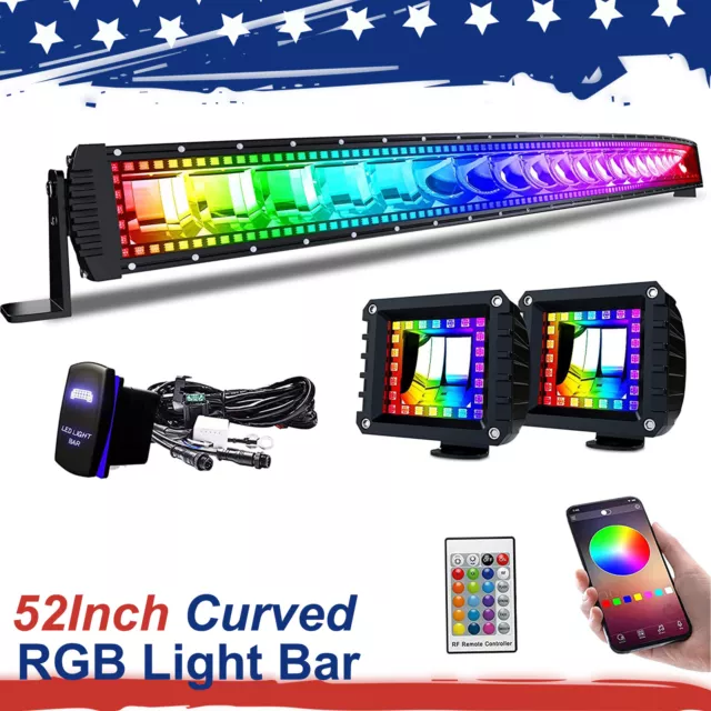 52inch 300W Curved Led Light Bar RGB Halo Offroad COMBO For Truck ATV SUV