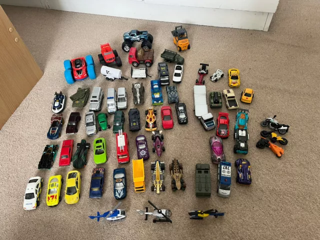 Large Toy Car Bundle 60+ Cars, Trucks, Motorbikes, Monster Trucks & Helicopters