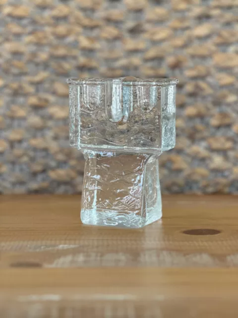 Vintage Dansk Clear Glass Double Ice Cube Block Bubble Glass Candle Holder