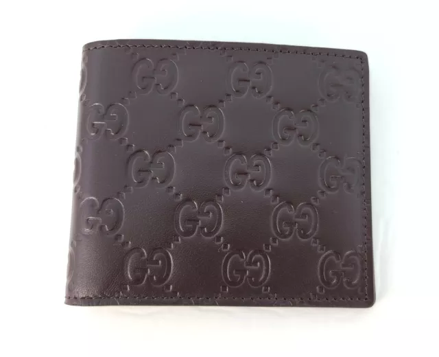 New Gucci Authentic 365466 Brown Bi fold Guccissima Mens Wallet with Box