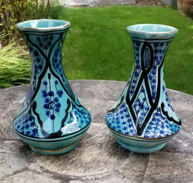 Pair Of Delightful Azouz Kharraz Tunisian Turquoise Vases