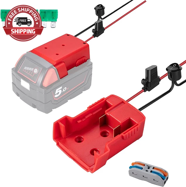 Power Wheels Adaptor for Milwaukee M18 Battery 18V Dock Power Connector 12 Gauge