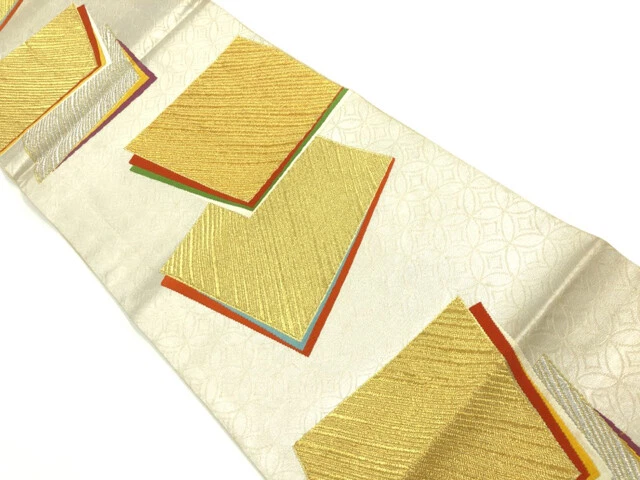 6470930: Japanese Kimono / Antique Fukuro Obi / Woven Shikishi Pattern