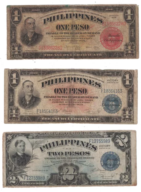 Philippines - Group of (3) Older Banknotes (1936 & Victory Series)