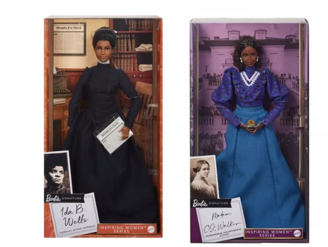 Mattel Barbie Madam CJ Walken & Ida B. Wells Inspiring Women Dolls Sealed Boxes